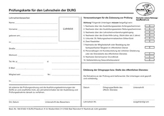 Prüfungskarte für Lehrschein der DLRG