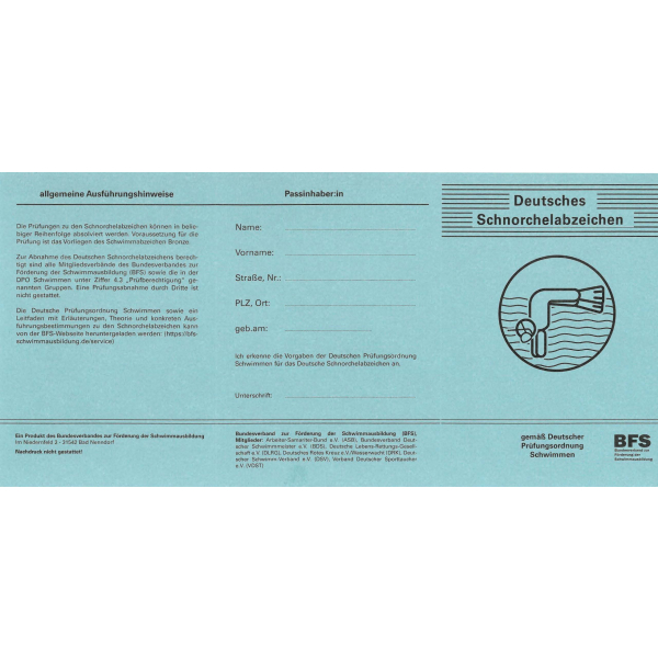 Deutsches Schnorchelabzeichen - Pass -
