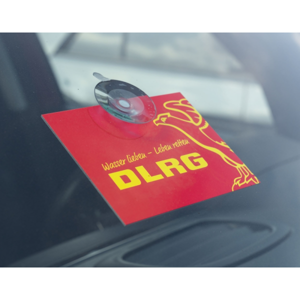 DLRG Schild mit Sauger für Autofenster, rot/gelb