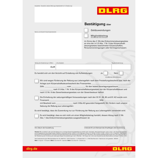 Zuwendungsbestätigung Geldzuwendungen