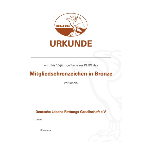 Urkunde 10 Jahre Mitglied - Gliederung
