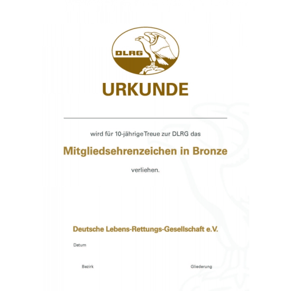 Urkunde 10 Jahre Mitglied - Gliederung u. Bezirk