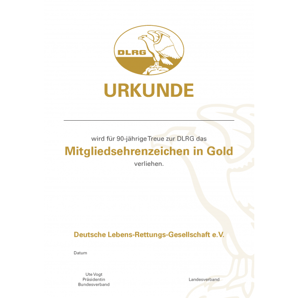 Urkunde DIN A4 90 Jahre Mitglied
