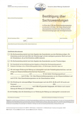 Zuwendungsbestätigung Sachzuwendungen