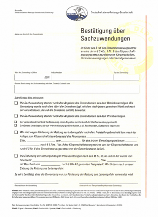 Zuwendungsbestätigung Sachzuwendungen