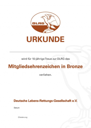 Urkunde 10 Jahre Mitglied - Gliederung