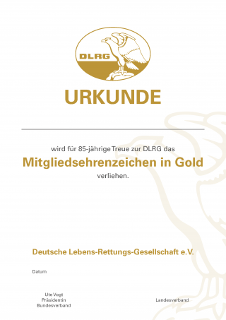 Urkunde DIN A4 85 Jahre Mitglied
